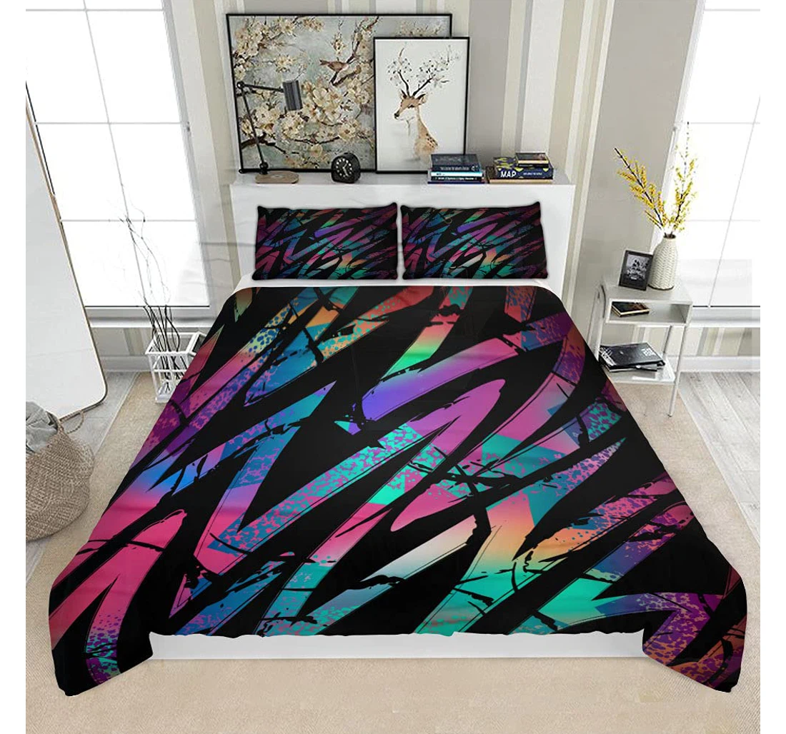 Bedding Set - Grunge Bright Neon Solf Included 1 Ultra Soft Duvet Cover or Quilt and 2 Lightweight Breathe Pillowcases