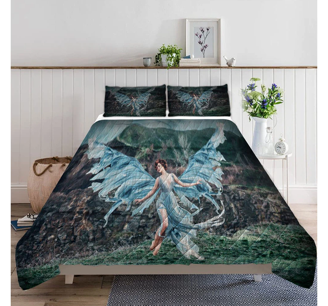 Bedding Set - Angel Beautiful Wings Picture Old Lightweight Quilts A Quilts Case Included 1 Ultra Soft Duvet Cover or Quilt and 2 Lightweight Breathe Pillowcases