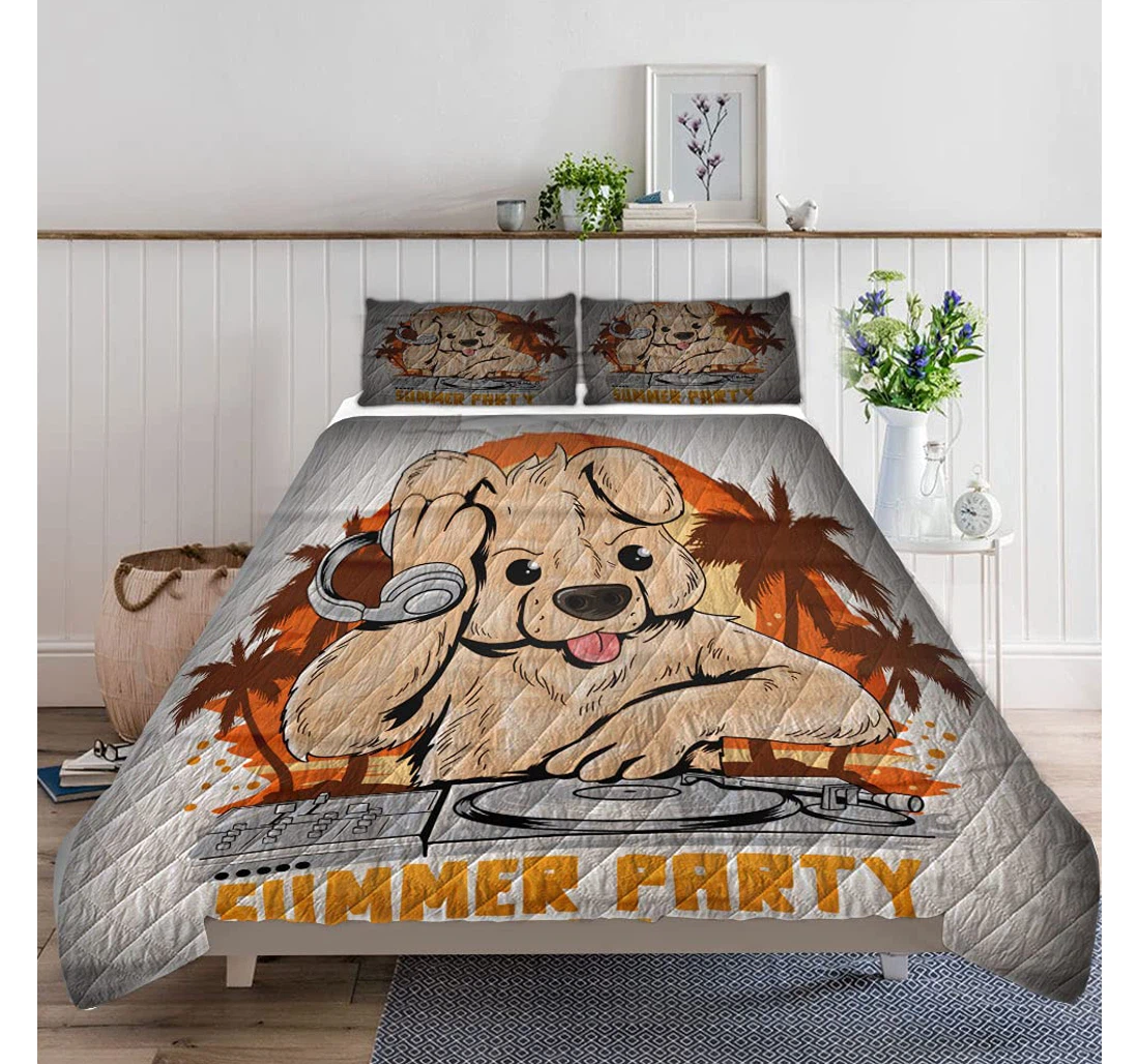 Bedding Set - Summer Party Bear Dj Music Vector Included 1 Ultra Soft Duvet Cover or Quilt and 2 Lightweight Breathe Pillowcases