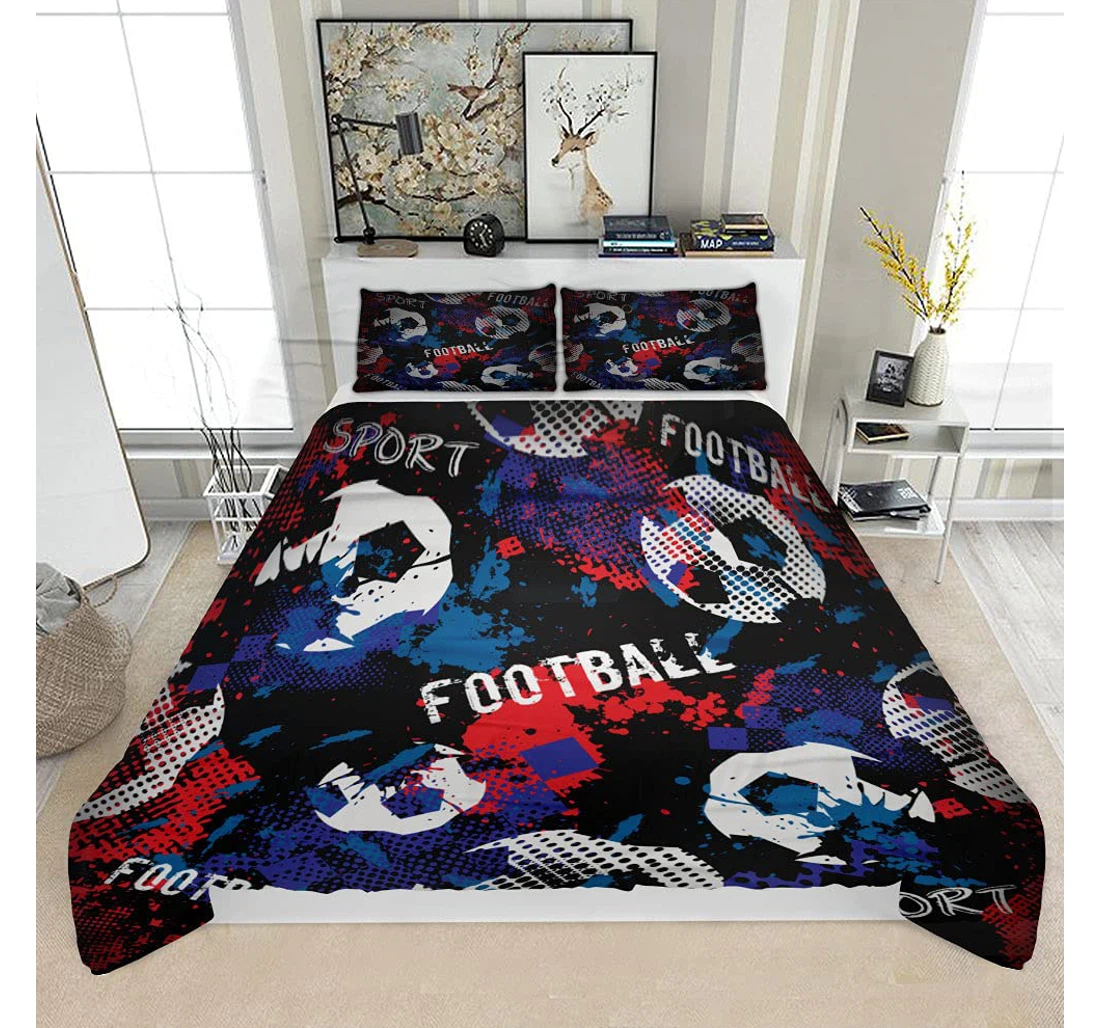 Bedding Set - Football Grunge4 Solf Included 1 Ultra Soft Duvet Cover or Quilt and 2 Lightweight Breathe Pillowcases