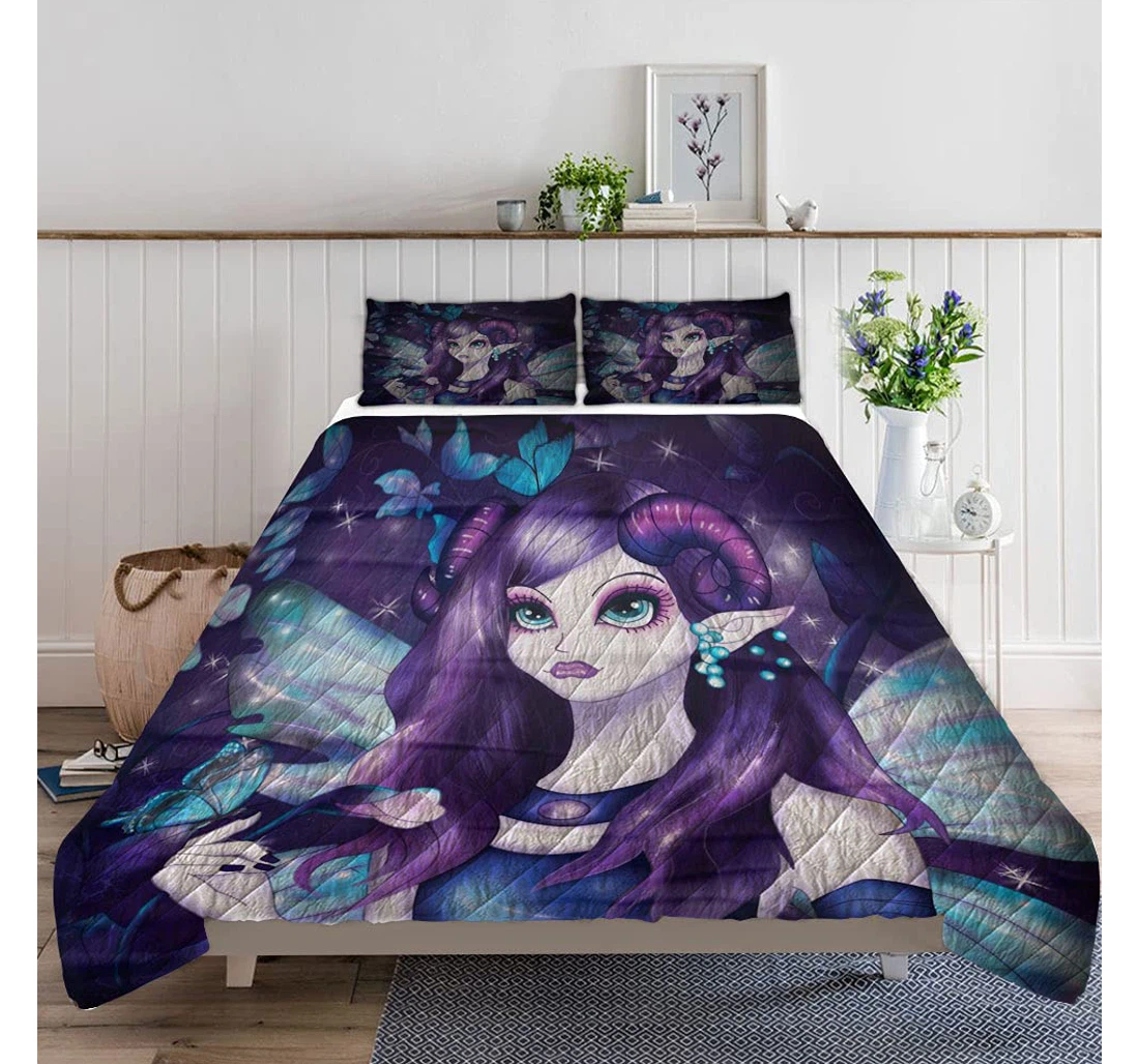 Bedding Set - Purple Horns Lightweight Quilts A Quilts Case Included 1 Ultra Soft Duvet Cover or Quilt and 2 Lightweight Breathe Pillowcases