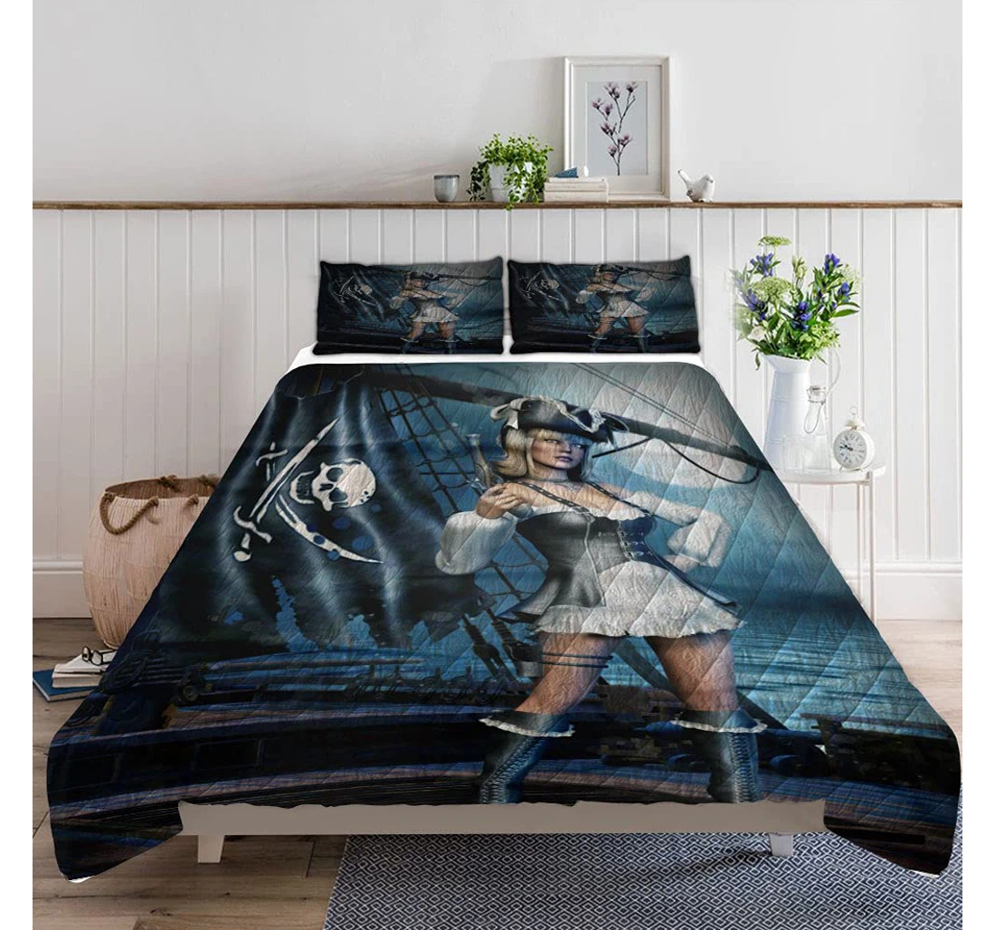 Bedding Set - Fantasy Pirate Standing On Deck Lightweight Quilts A Quilts Case Included 1 Ultra Soft Duvet Cover or Quilt and 2 Lightweight Breathe Pillowcases