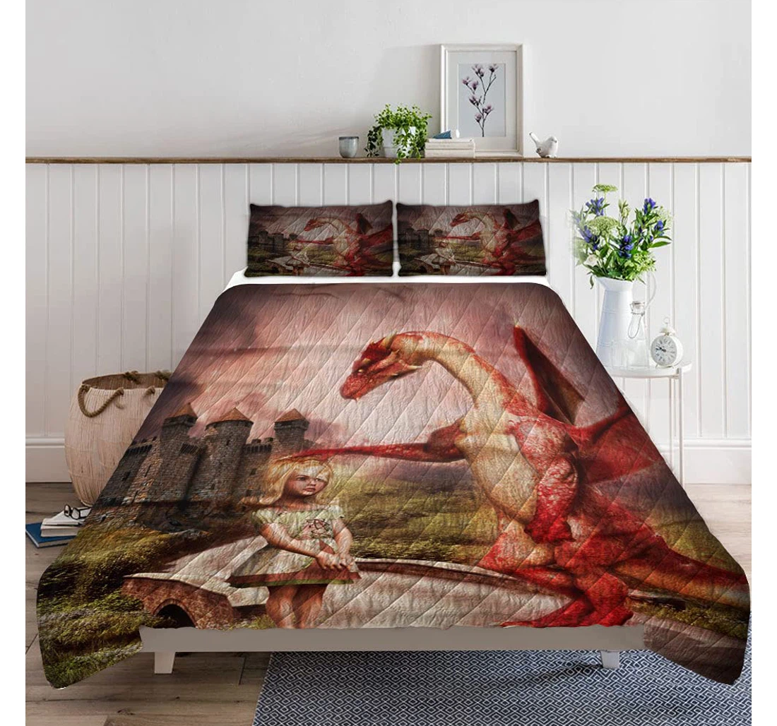 Bedding Set - Red Dragon Little On Road Lightweight Quilts A Quilts Case Included 1 Ultra Soft Duvet Cover or Quilt and 2 Lightweight Breathe Pillowcases