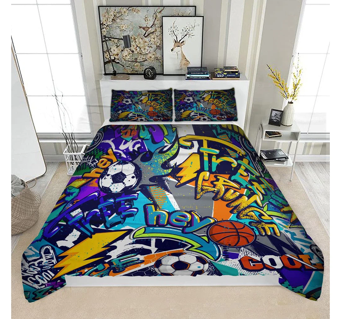 Bedding Set - Grunge Sport Textile Solf Included 1 Ultra Soft Duvet Cover or Quilt and 2 Lightweight Breathe Pillowcases