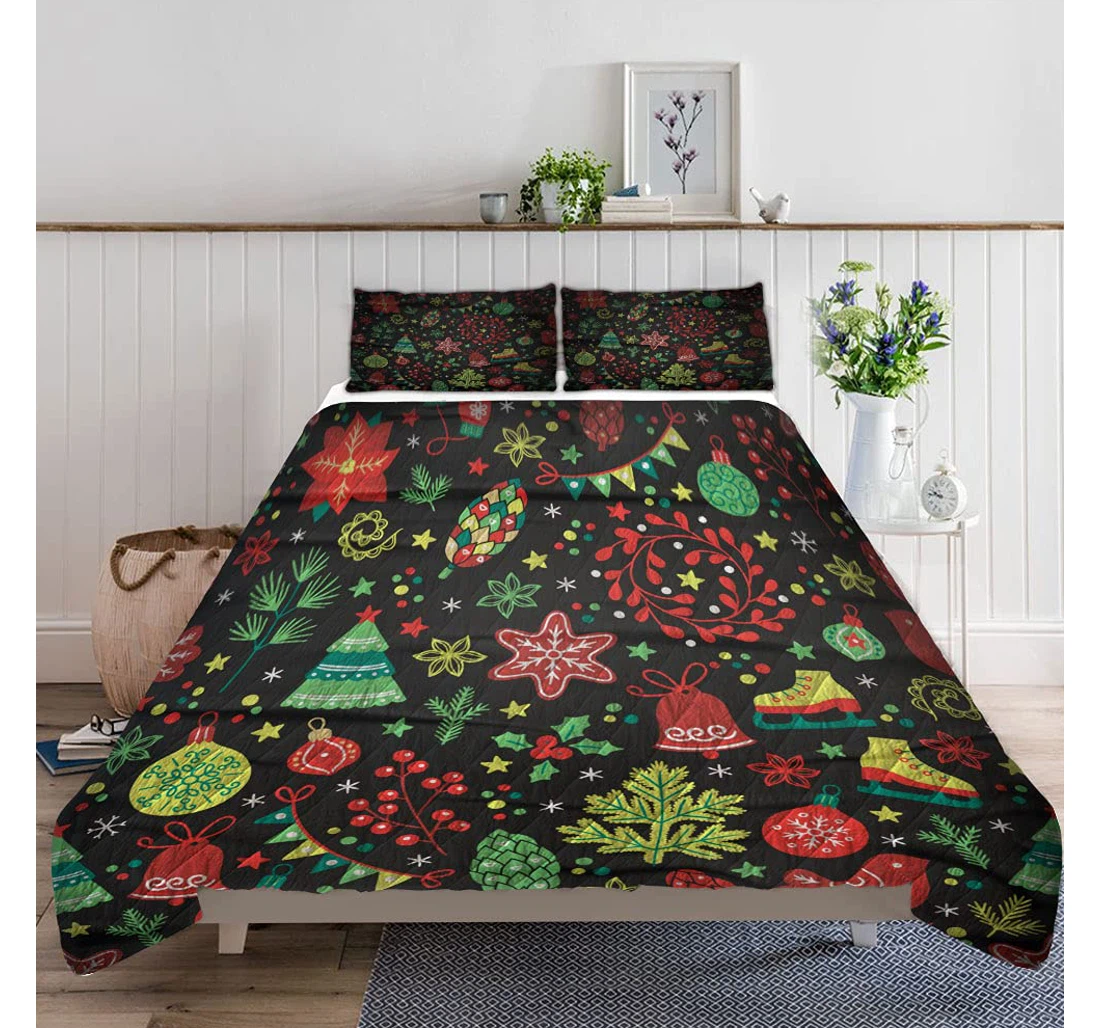 Bedding Set - Christmas Fir Tree Poinsettia Included 1 Ultra Soft Duvet Cover or Quilt and 2 Lightweight Breathe Pillowcases