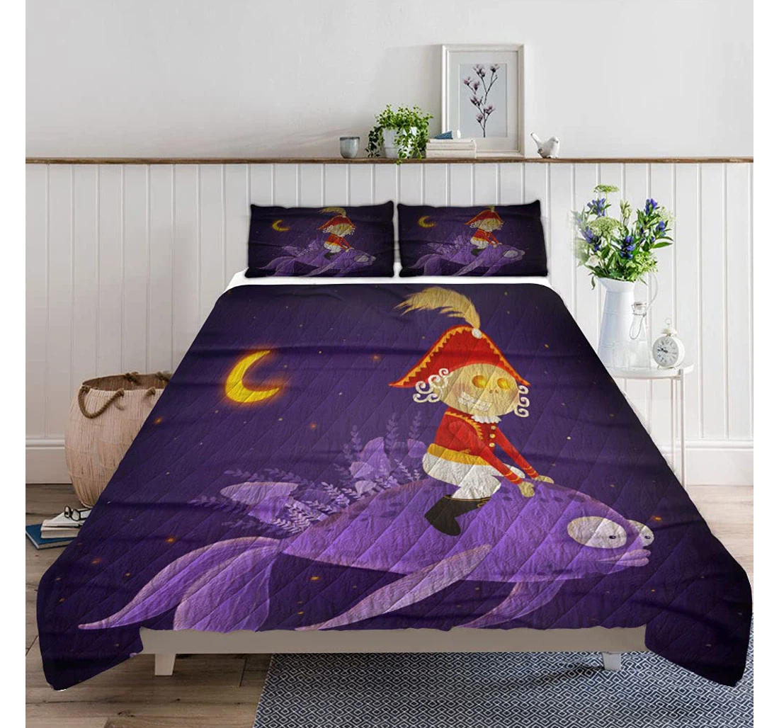 Bedding Set - Nutcracker Riding Fish Original Hand Drawn Included 1 Ultra Soft Duvet Cover or Quilt and 2 Lightweight Breathe Pillowcases