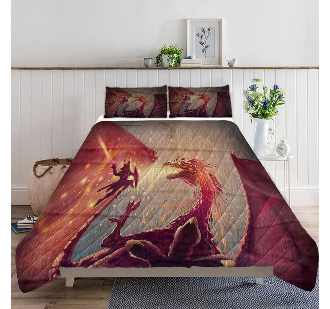 Bedding Set - Brave Samurai Sword Attacks Japanese Dragon Included 1 Ultra Soft Duvet Cover or Quilt and 2 Lightweight Breathe Pillowcases