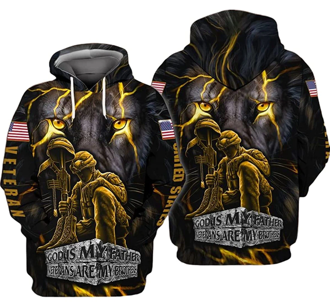 Panther God Is My Father Veterans Are Me Brothers U.s Flag - 3D Printed Pullover Hoodie