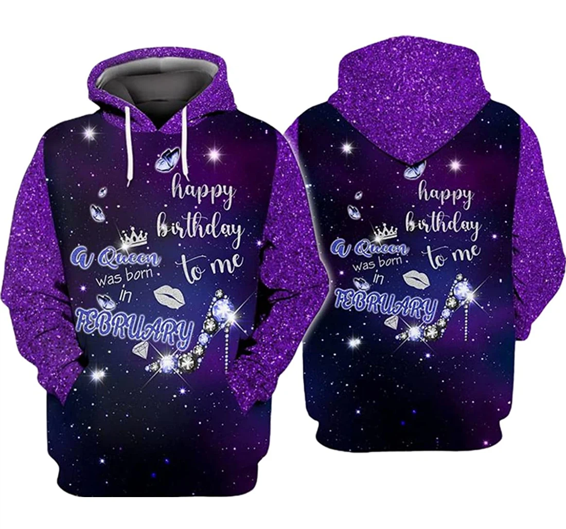 Violet Twinkle February Happy Birthday To Me A Queen Was Born - 3D Printed Pullover Hoodie