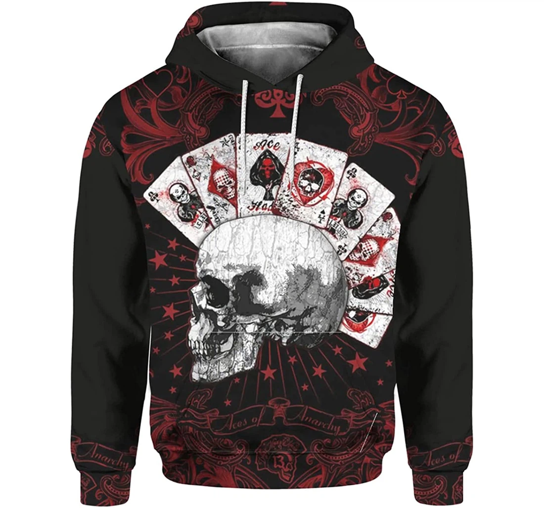 Skull Playing Card - 3D Printed Pullover Hoodie