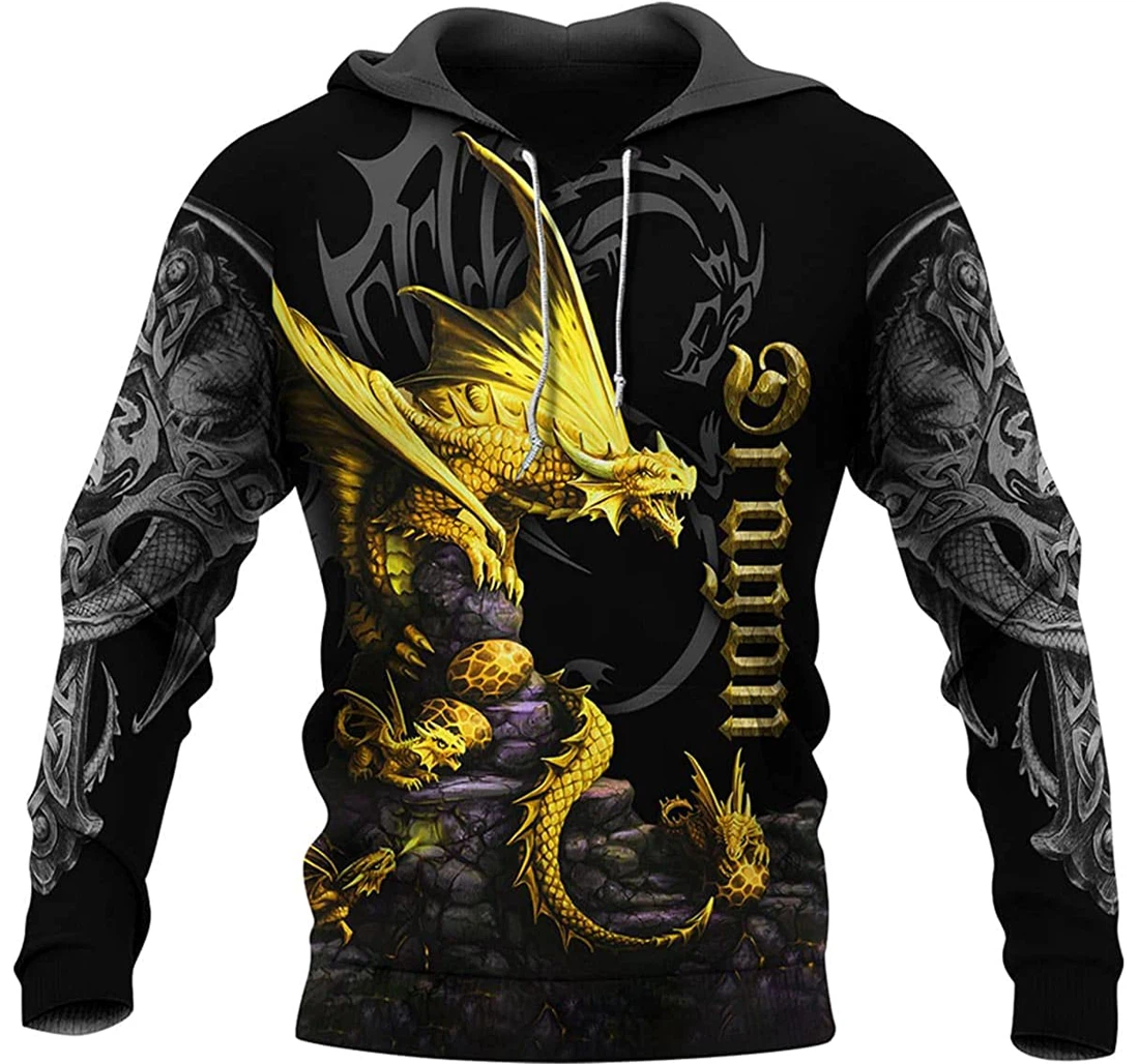 Beautiful Dragon Give Birth In Yellow - 3D Printed Pullover Hoodie