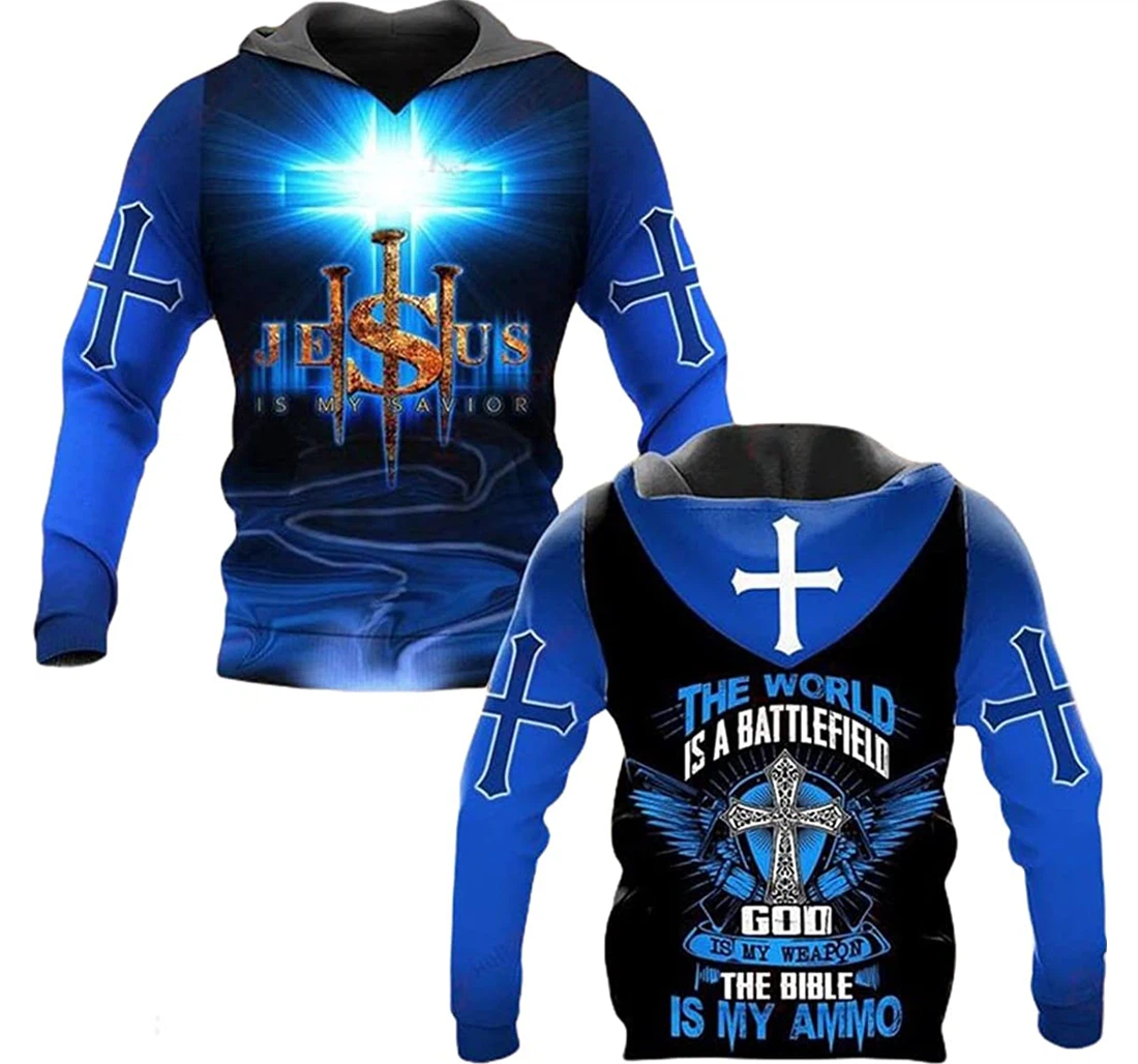 God Cross The World Is A Battlefield God Is My Weapon - 3D Printed Pullover Hoodie