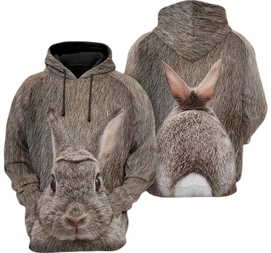 Lovely Rabbit Gray Fur - 3D Printed Pullover Hoodie