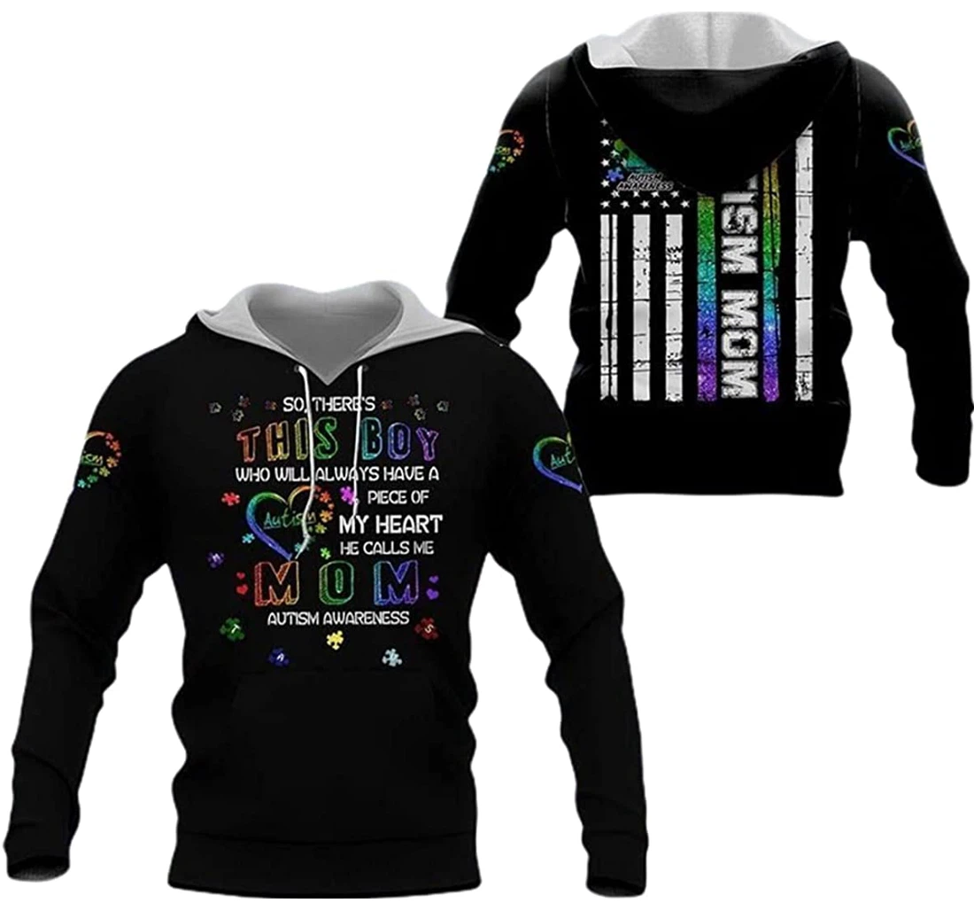 U.s Flag Autism Mom This Boy Who Is Always Have A Piece - 3D Printed Pullover Hoodie