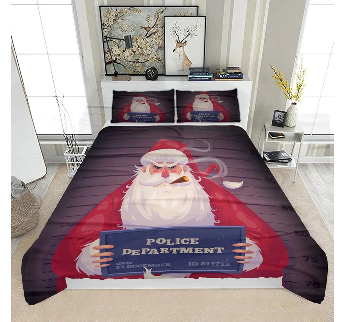 Personalized Bedding Set - Bad Santa Police Department Christmas Greeting Solf Included 1 Ultra Soft Duvet Cover or Quilt and 2 Lightweight Breathe Pillowcases