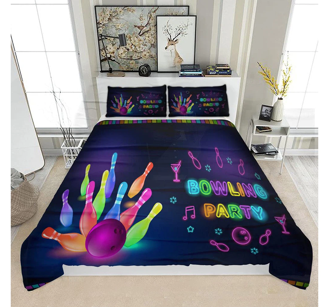 Personalized Bedding Set - Bowling Party Template Tv Banner Solf Included 1 Ultra Soft Duvet Cover or Quilt and 2 Lightweight Breathe Pillowcases