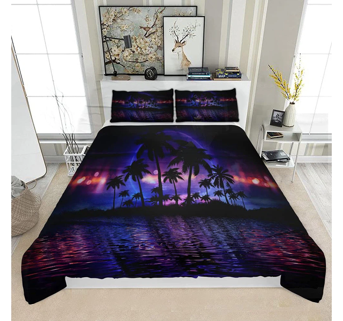 Personalized Bedding Set - Futuristic Dark Landscape Tropical Solf Included 1 Ultra Soft Duvet Cover or Quilt and 2 Lightweight Breathe Pillowcases