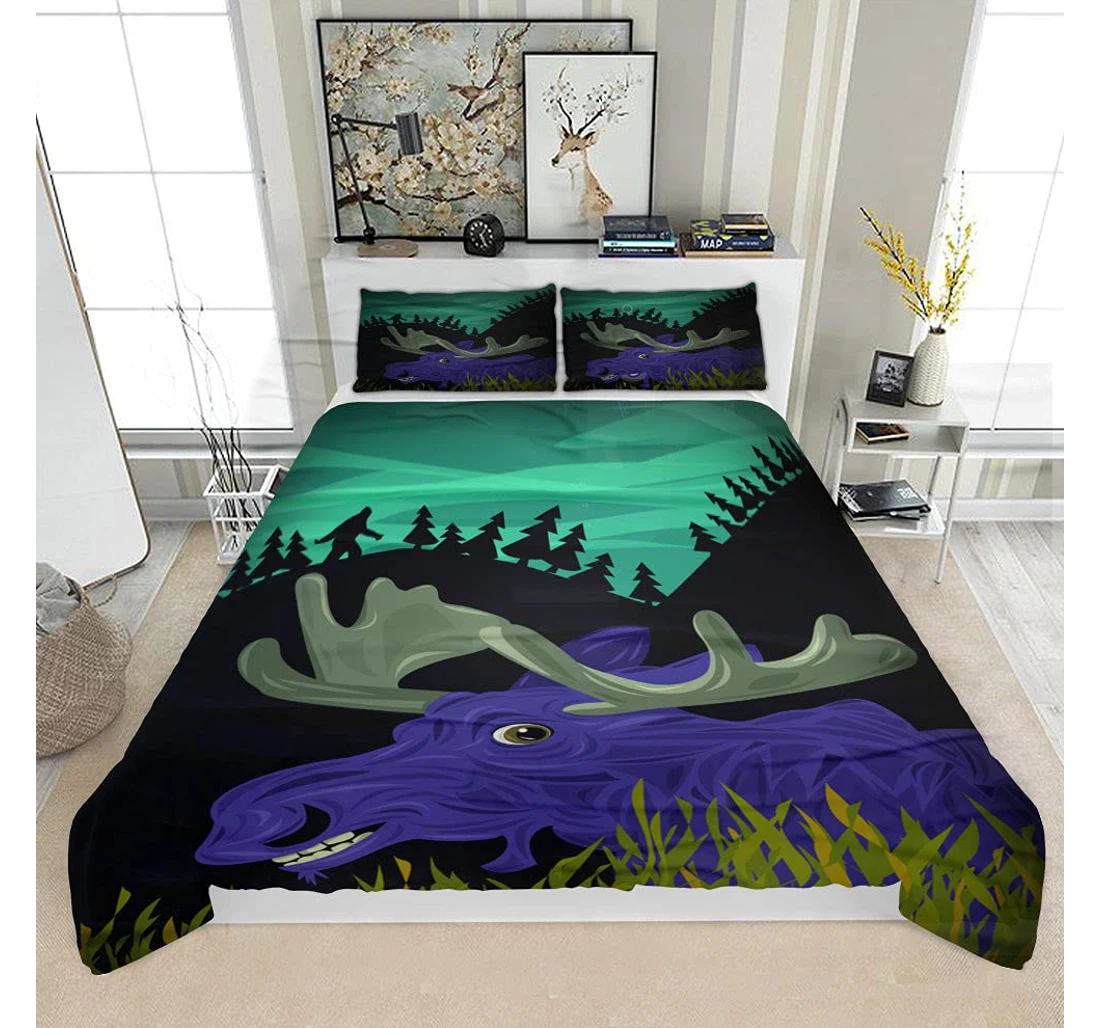 Personalized Bedding Set - Moose Big Foot Solf Included 1 Ultra Soft Duvet Cover or Quilt and 2 Lightweight Breathe Pillowcases