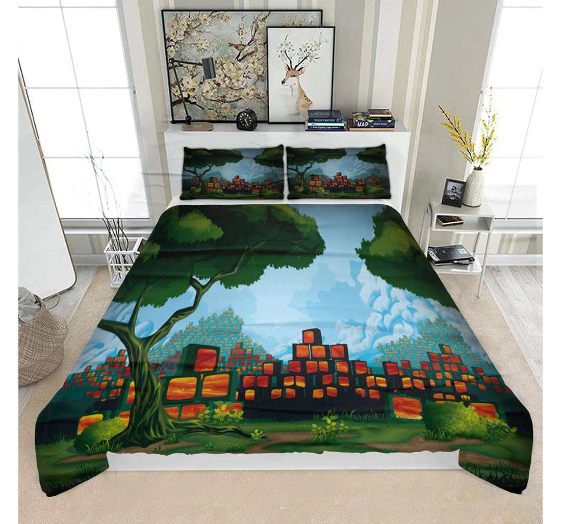 Personalized Bedding Set - High Horizontal Background Green Solf Included 1 Ultra Soft Duvet Cover or Quilt and 2 Lightweight Breathe Pillowcases