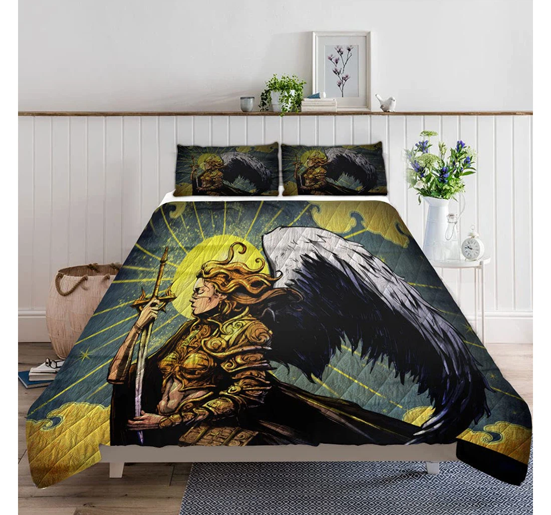 Personalized Bedding Set - Beautiful Angel Armor Sword Against Included 1 Ultra Soft Duvet Cover or Quilt and 2 Lightweight Breathe Pillowcases