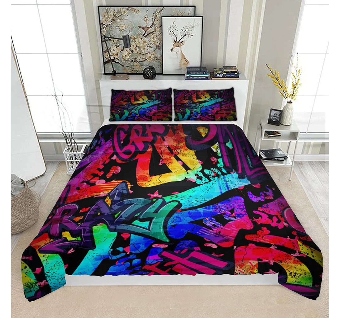Personalized Bedding Set - Bright Graffiti Bricks Paint Solf Included 1 Ultra Soft Duvet Cover or Quilt and 2 Lightweight Breathe Pillowcases