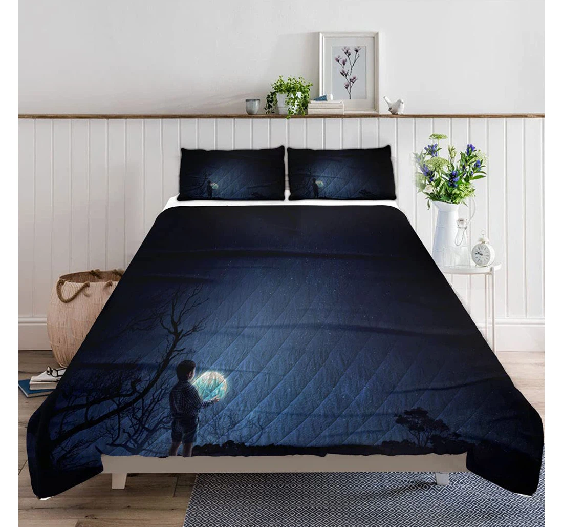 Personalized Bedding Set - Holding Moon Night Included 1 Ultra Soft Duvet Cover or Quilt and 2 Lightweight Breathe Pillowcases