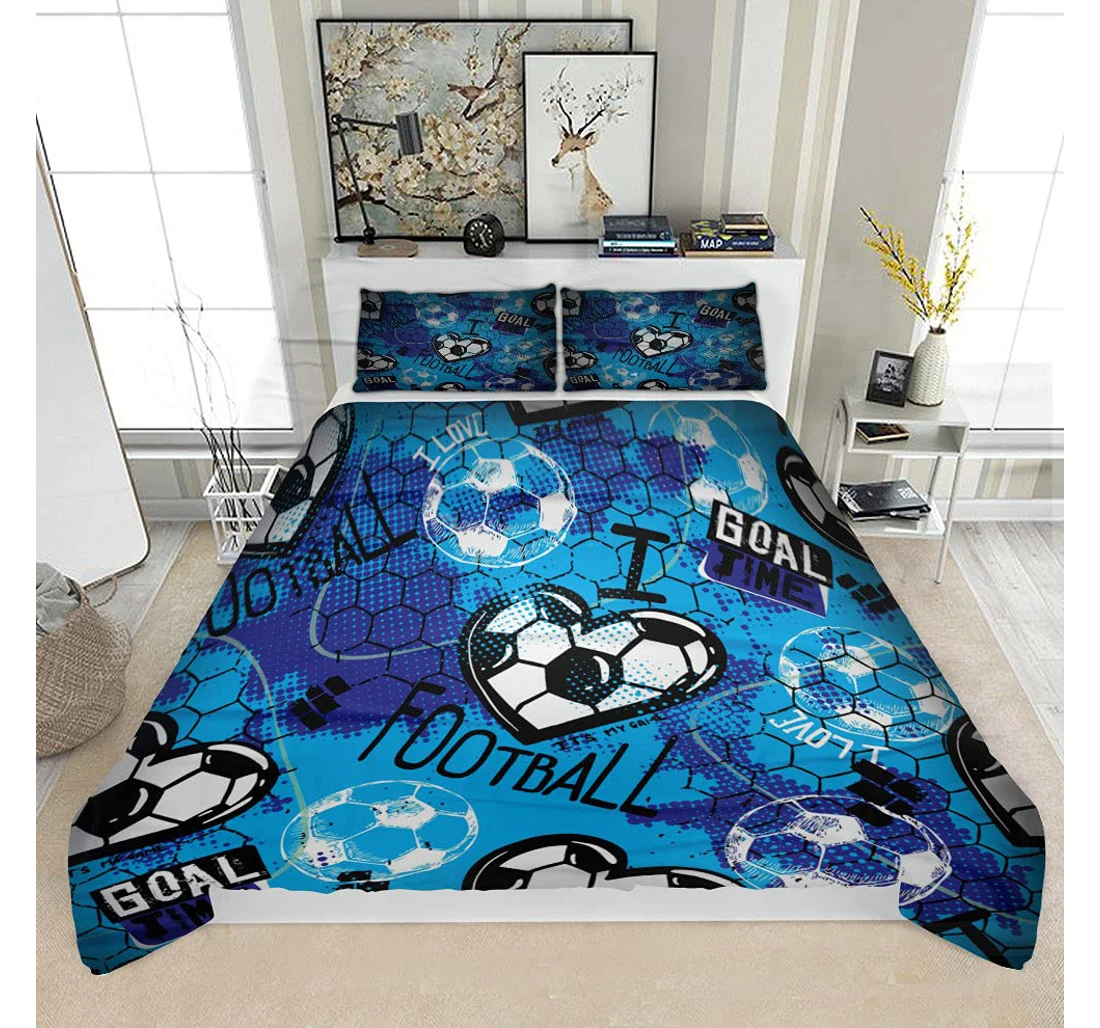 Bedding Set - Football Grunge6 Solf Included 1 Ultra Soft Duvet Cover or Quilt and 2 Lightweight Breathe Pillowcases