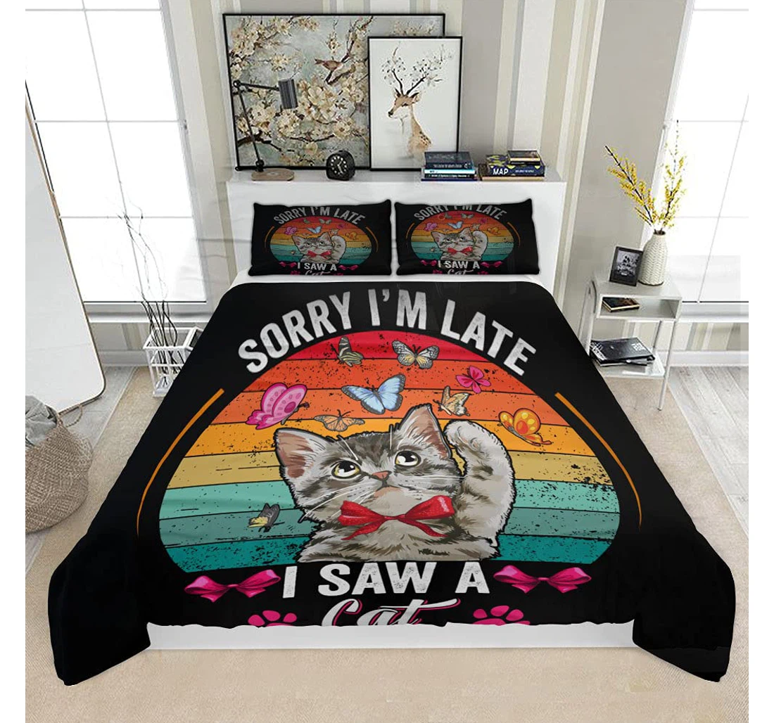 Personalized Bedding Set - Cat Lover Tshirt Coffee1 Solf Included 1 Ultra Soft Duvet Cover or Quilt and 2 Lightweight Breathe Pillowcases