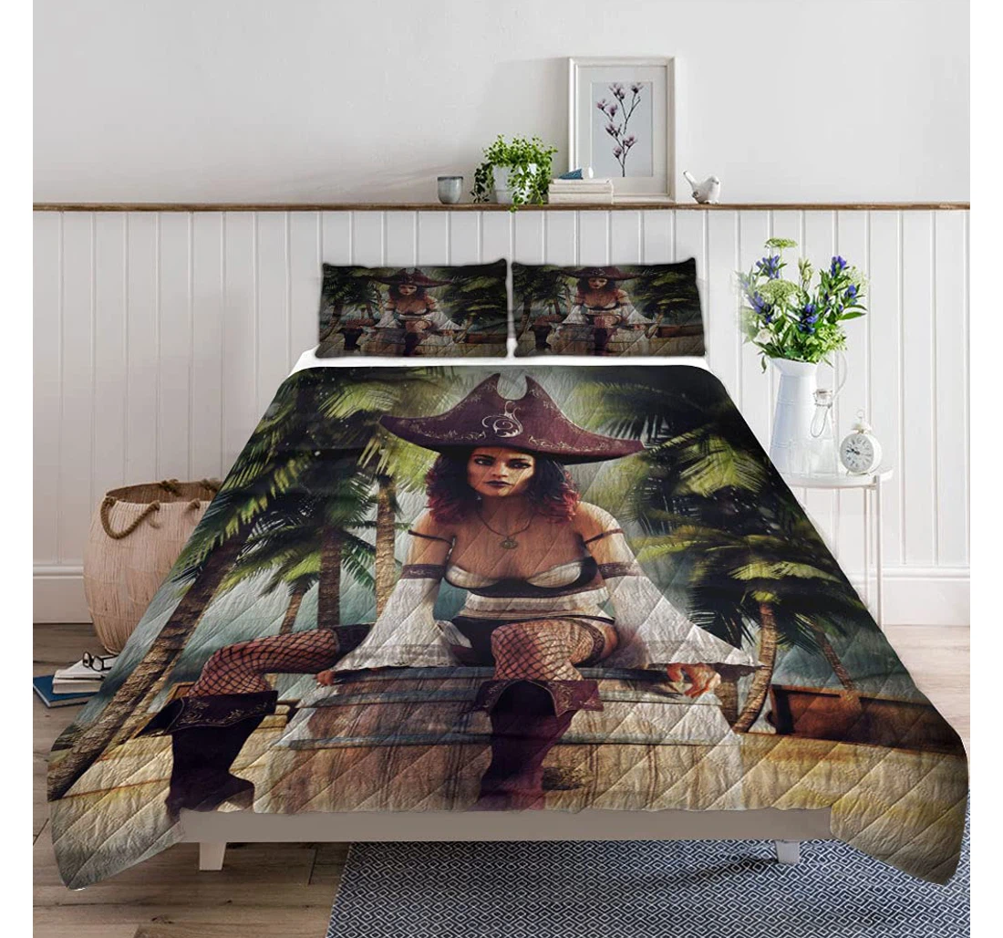 Personalized Bedding Set - Pirate Big Hat Sitting On Included 1 Ultra Soft Duvet Cover or Quilt and 2 Lightweight Breathe Pillowcases