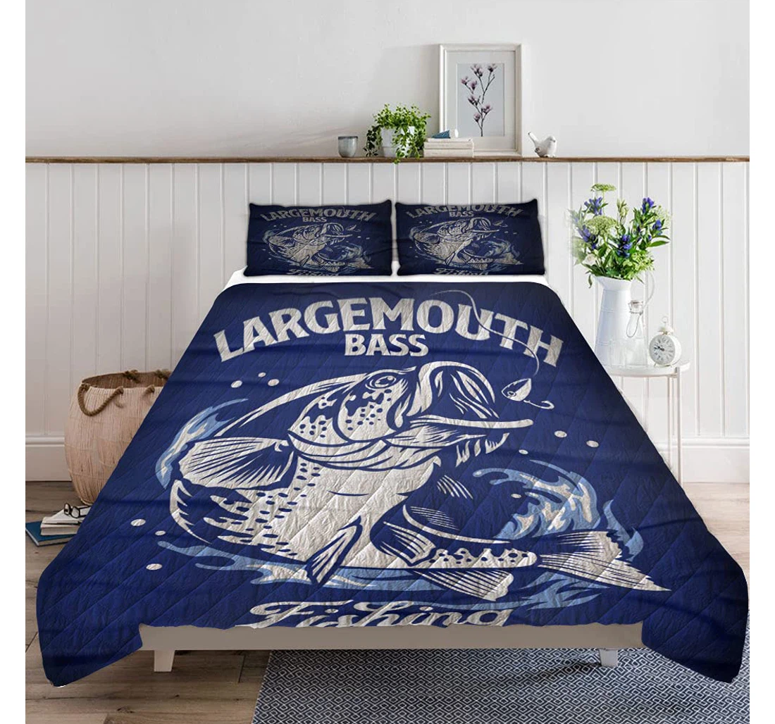 Personalized Bedding Set - Largemouth Bass Fishing Included 1 Ultra Soft Duvet Cover or Quilt and 2 Lightweight Breathe Pillowcases