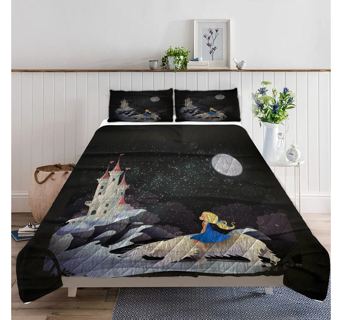 Personalized Bedding Set - Fairy Tale Riding Polar Included 1 Ultra Soft Duvet Cover or Quilt and 2 Lightweight Breathe Pillowcases