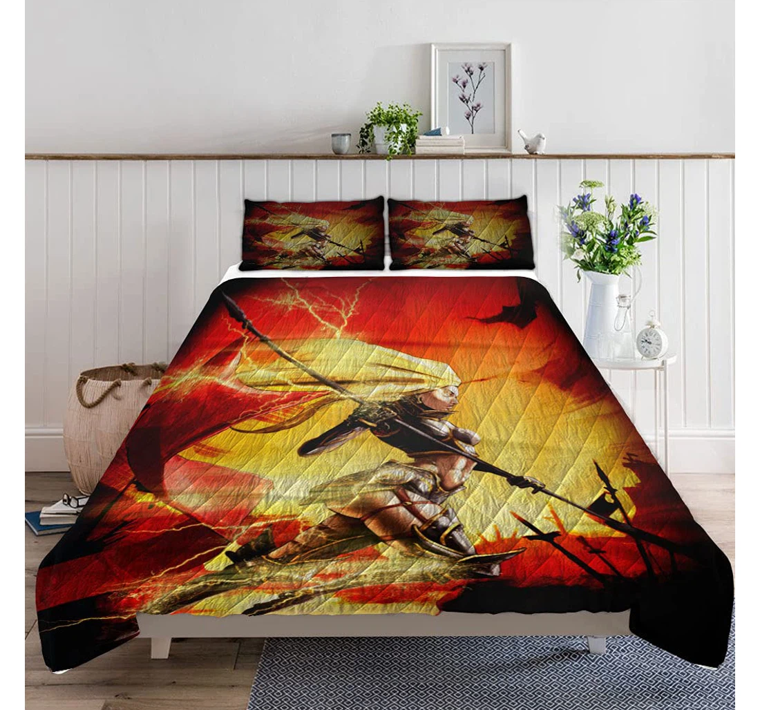 Personalized Bedding Set - Beautiful Knight Runs Across Battlefield Included 1 Ultra Soft Duvet Cover or Quilt and 2 Lightweight Breathe Pillowcases