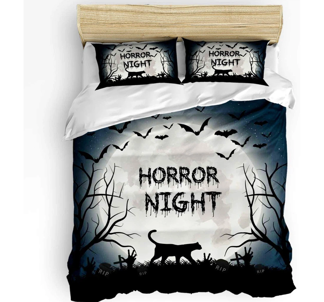 Personalized Bedding Set - Halloween Moon Horror Night Black Cat Bat Included 1 Ultra Soft Duvet Cover or Quilt and 2 Lightweight Breathe Pillowcases