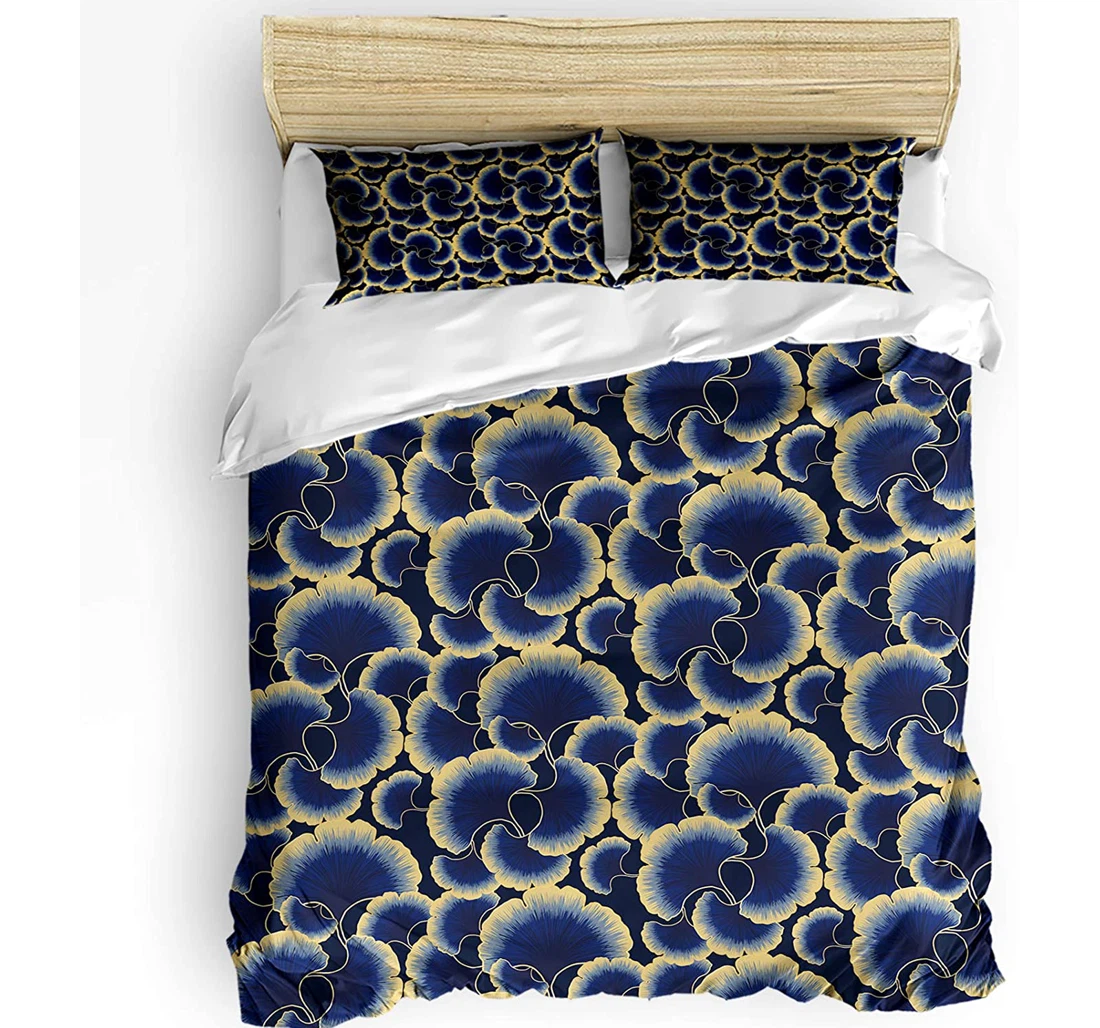 Personalized Bedding Set - Ginkgo Biloba Leaves Blue Abstract Floral Included 1 Ultra Soft Duvet Cover or Quilt and 2 Lightweight Breathe Pillowcases