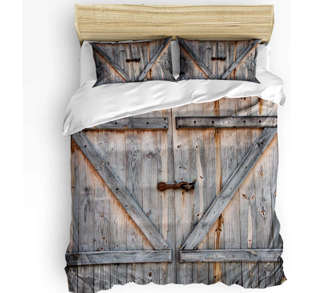 Personalized Bedding Set - Rustic Barn Door Vintage Wooden Gate Included 1 Ultra Soft Duvet Cover or Quilt and 2 Lightweight Breathe Pillowcases