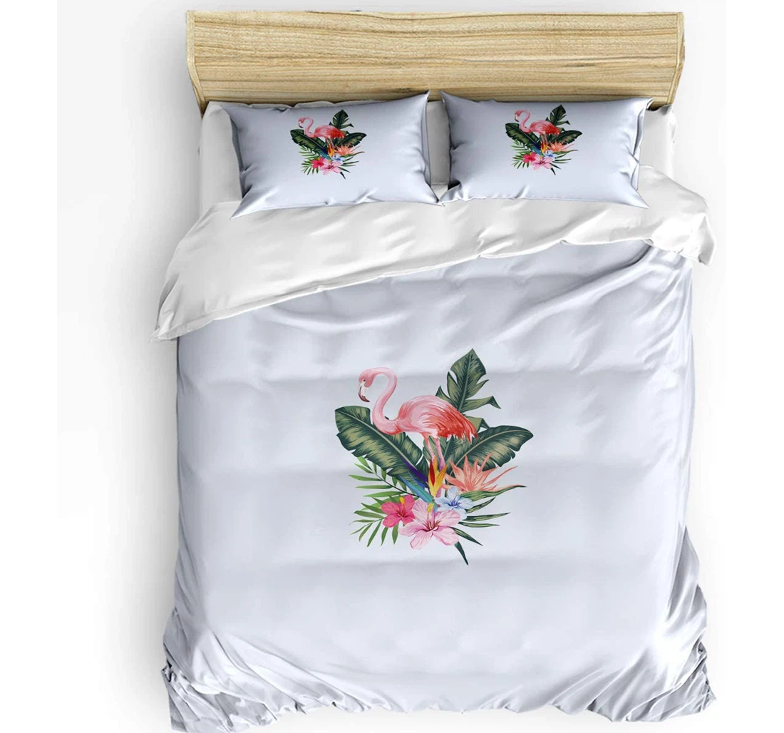 Personalized Bedding Set - Pink Flaminggo Tropical Leaves Flowers Included 1 Ultra Soft Duvet Cover or Quilt and 2 Lightweight Breathe Pillowcases