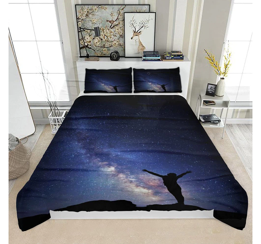 Personalized Bedding Set - Milky Way Night Sky Stars Silhouette Solf Included 1 Ultra Soft Duvet Cover or Quilt and 2 Lightweight Breathe Pillowcases