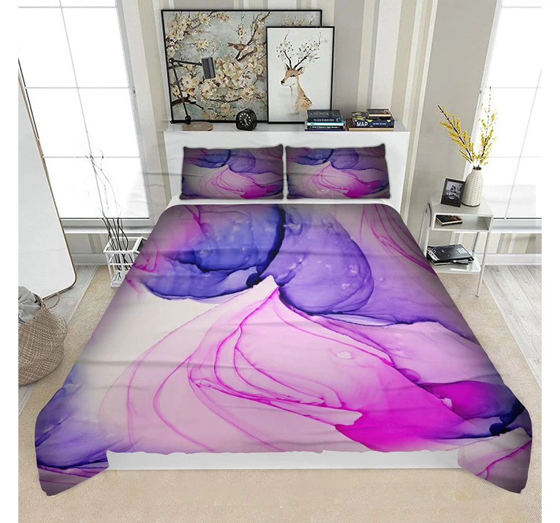 Personalized Bedding Set - Alcohol Ink Indigo Background Trendy Solf Included 1 Ultra Soft Duvet Cover or Quilt and 2 Lightweight Breathe Pillowcases