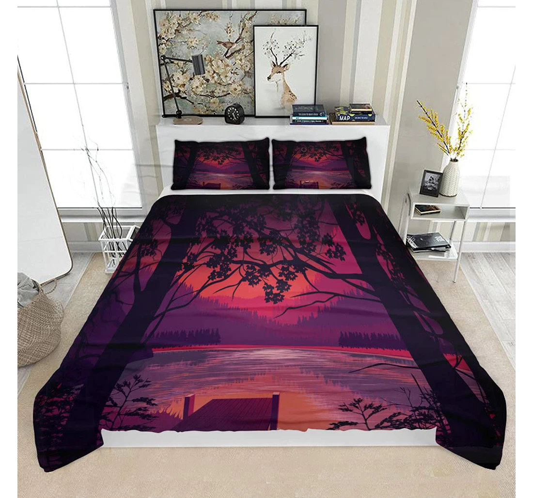 Personalized Bedding Set - High Background Landscape Wooden Pier1 Solf Included 1 Ultra Soft Duvet Cover or Quilt and 2 Lightweight Breathe Pillowcases