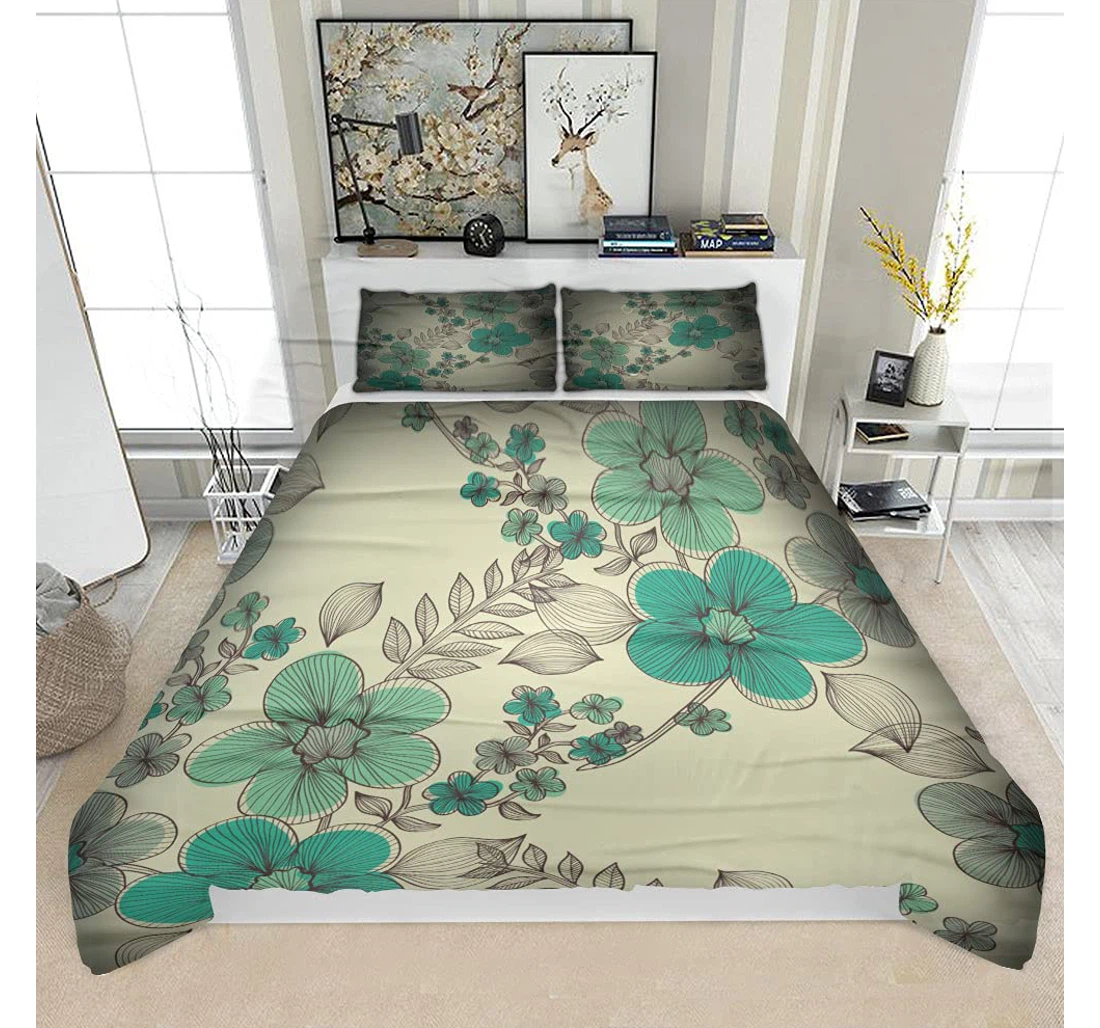 Personalized Bedding Set - Elegant Pattern Abstract Flowers Your Solf Included 1 Ultra Soft Duvet Cover or Quilt and 2 Lightweight Breathe Pillowcases
