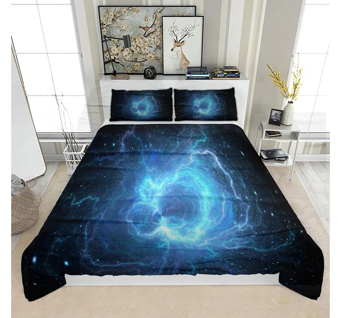 Personalized Bedding Set - Blue Glowing Giant Lightning Energy Field Solf Included 1 Ultra Soft Duvet Cover or Quilt and 2 Lightweight Breathe Pillowcases