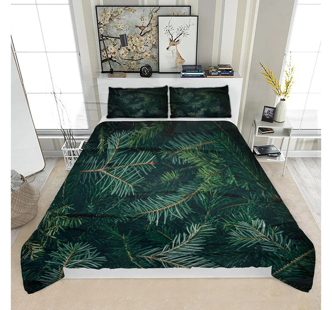 Personalized Bedding Set - Layout Made Christmas Tree Branches Solf Included 1 Ultra Soft Duvet Cover or Quilt and 2 Lightweight Breathe Pillowcases