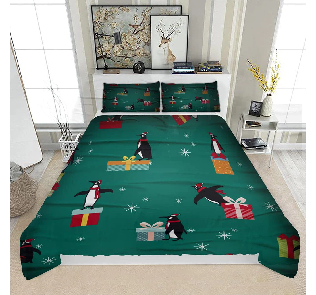 Personalized Bedding Set - Christmas Collection Penguin Box Solf Included 1 Ultra Soft Duvet Cover or Quilt and 2 Lightweight Breathe Pillowcases