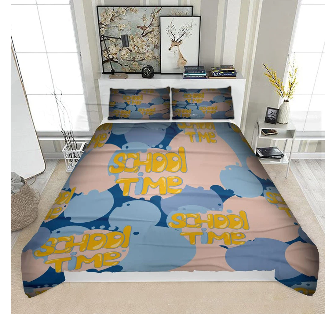 Personalized Bedding Set - Cartoon Color School S Solf Included 1 Ultra Soft Duvet Cover or Quilt and 2 Lightweight Breathe Pillowcases