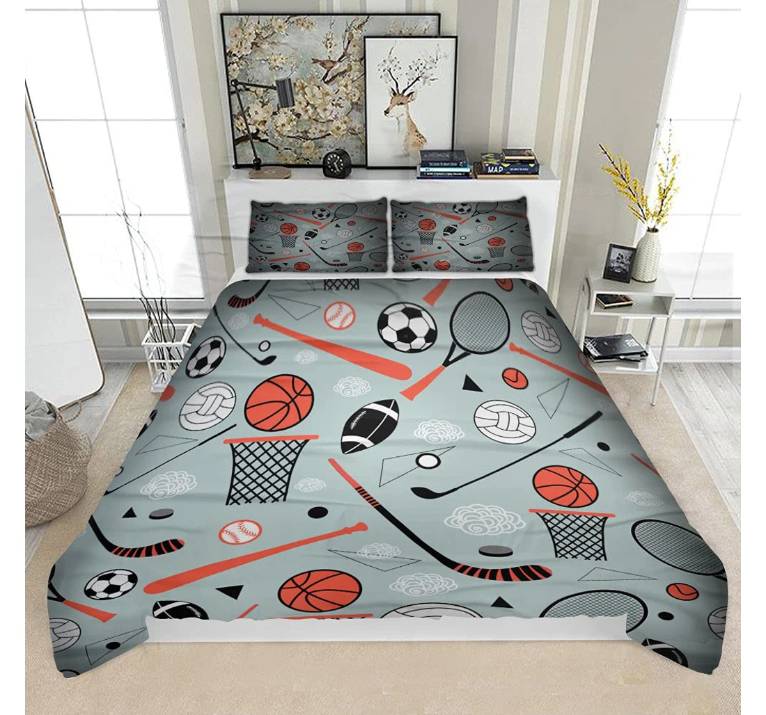 Personalized Bedding Set - Color Graphic Sporting Goods On Solf Included 1 Ultra Soft Duvet Cover or Quilt and 2 Lightweight Breathe Pillowcases