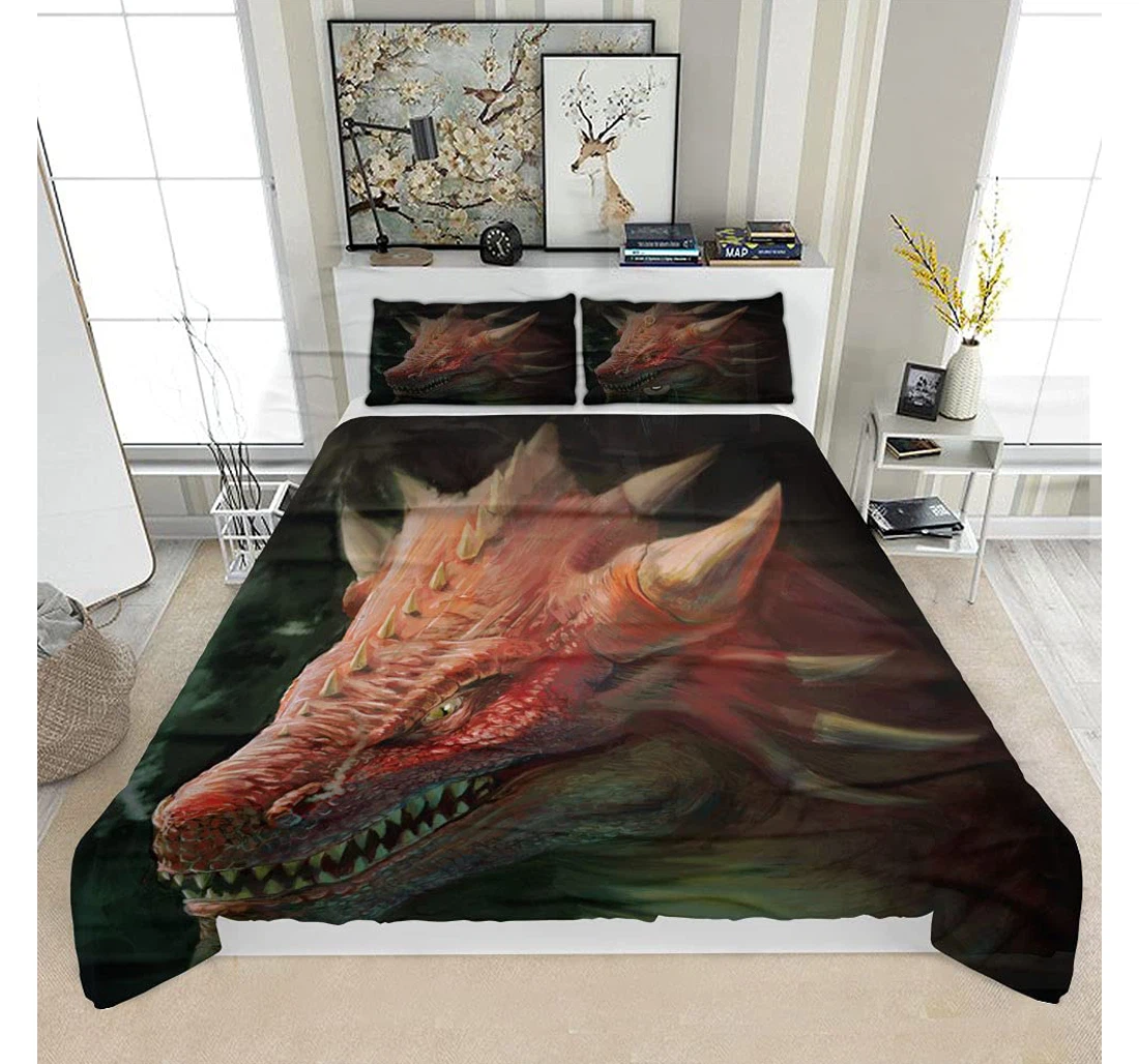 Personalized Bedding Set - Dragon Head Waiting Prey Solf Included 1 Ultra Soft Duvet Cover or Quilt and 2 Lightweight Breathe Pillowcases