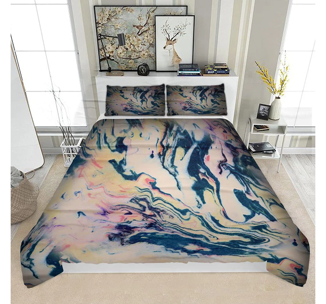 Personalized Bedding Set - Abstract Pattern Marble Colorful Art Solf Included 1 Ultra Soft Duvet Cover or Quilt and 2 Lightweight Breathe Pillowcases