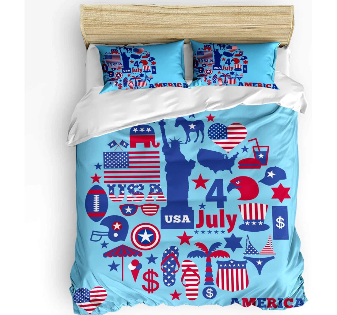 Personalized Bedding Set - Independence Day American Flag Patriotic Star Stripe Included 1 Ultra Soft Duvet Cover or Quilt and 2 Lightweight Breathe Pillowcases