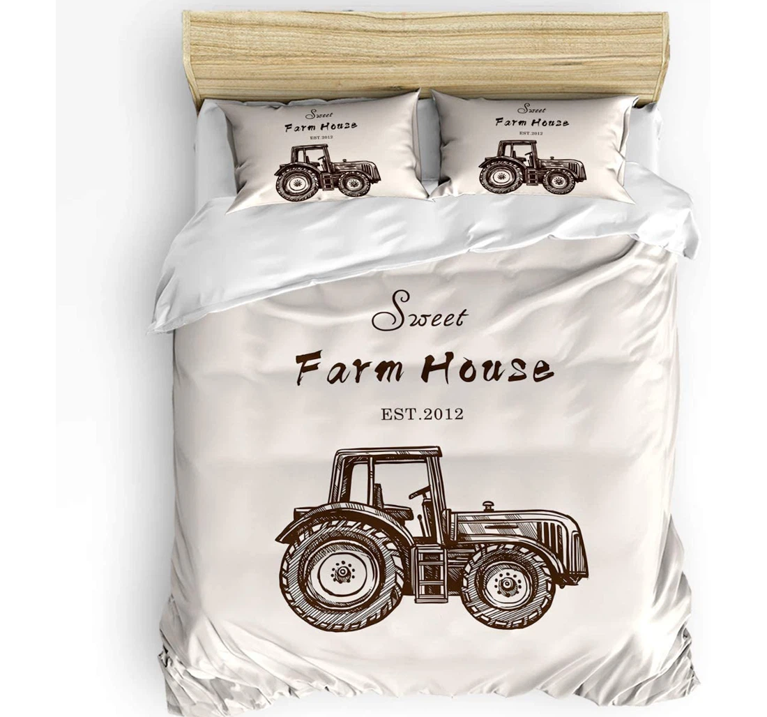 Personalized Bedding Set - Farmhouse Tractor Rustic Style Included 1 Ultra Soft Duvet Cover or Quilt and 2 Lightweight Breathe Pillowcases