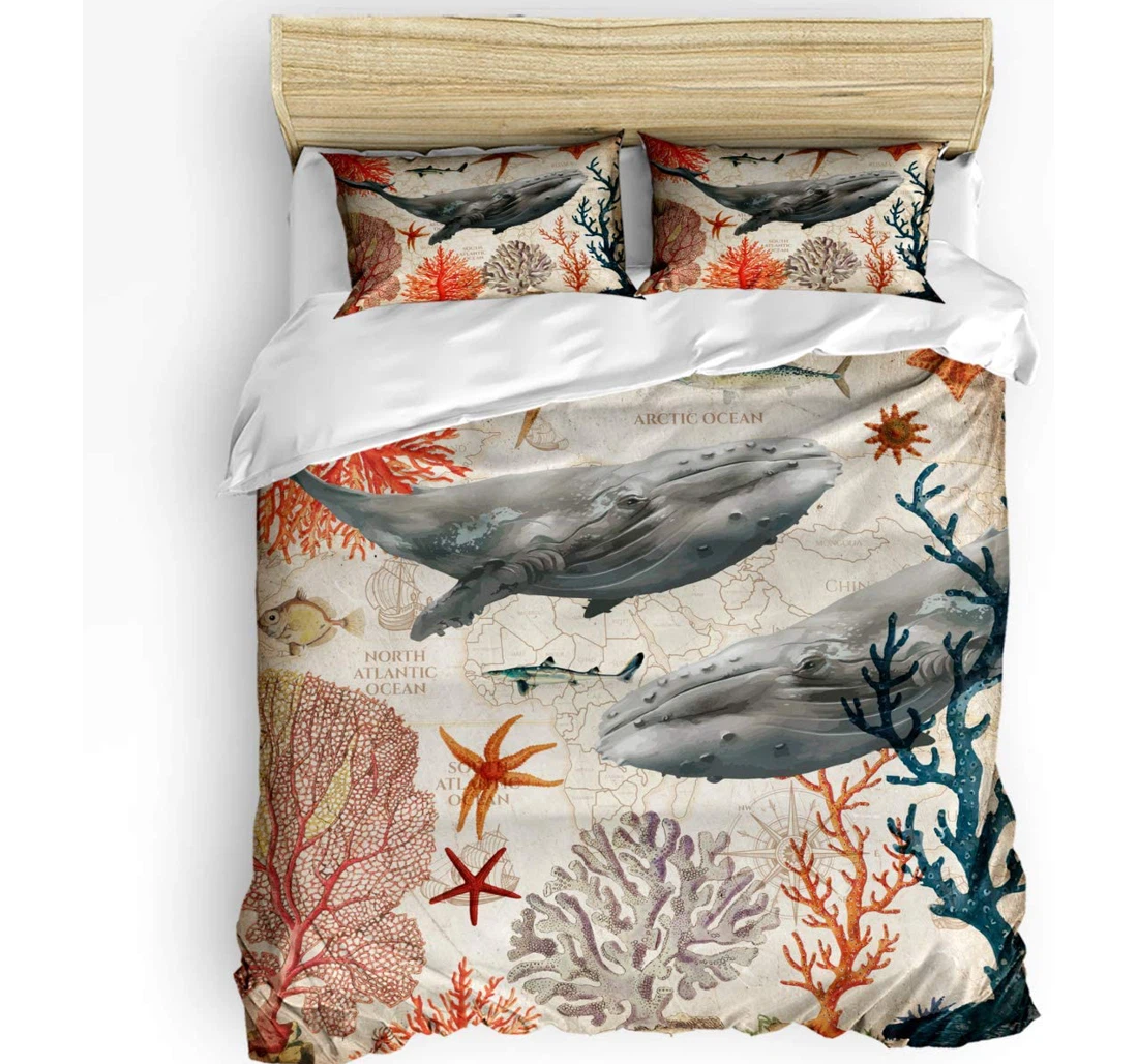 Personalized Bedding Set - Sea Whale Coral Marine Life Included 1 Ultra Soft Duvet Cover or Quilt and 2 Lightweight Breathe Pillowcases